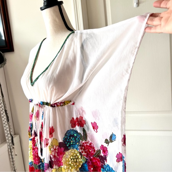 RHONA SUTTON Floral Sequin Embellished Drawstring Swim Cover Up—SZ. S/M - Picture 5 of 15
